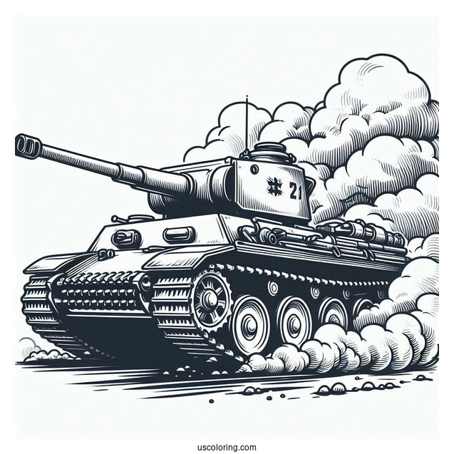 Coloring Page of Panther KF51 Main Battle Tank With Smoke