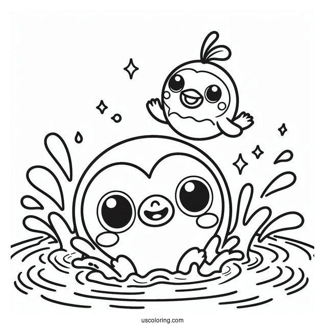 Cute Pororo Coloring Page And Crong Splashing In Swimming Pool