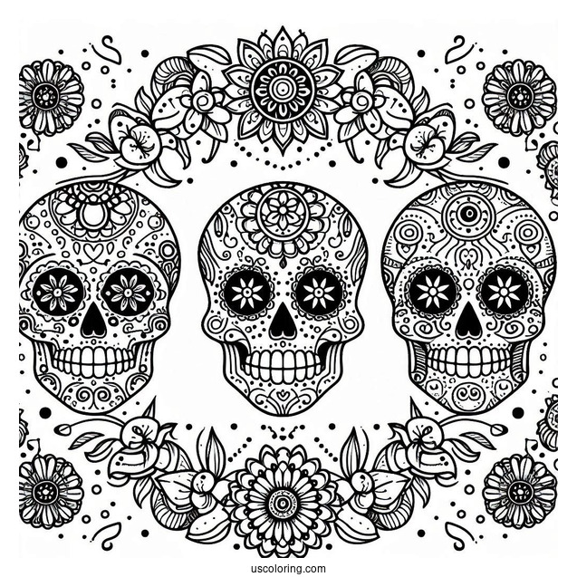 Intricate Sugar Skulls Coloring Page Design With Circles