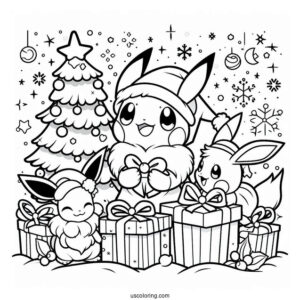 Pokemon Christmas Coloring Page Christmas Eevee And Pikachu Opening Presents