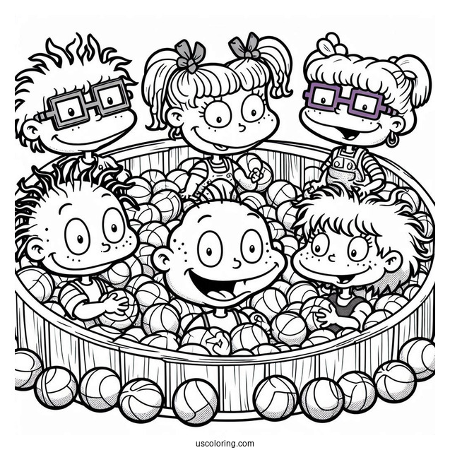 Rugrats Coloring Page Of Tommy, Chuckie, Angelika, Susie, And Dil In Ball Pit