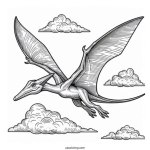 Detailed Pterodactyl Coloring Page In The Air