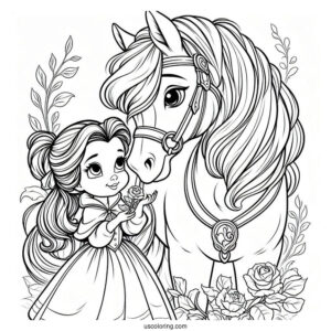 Coloring Sheet Of Belle With Her Horse Phillipe