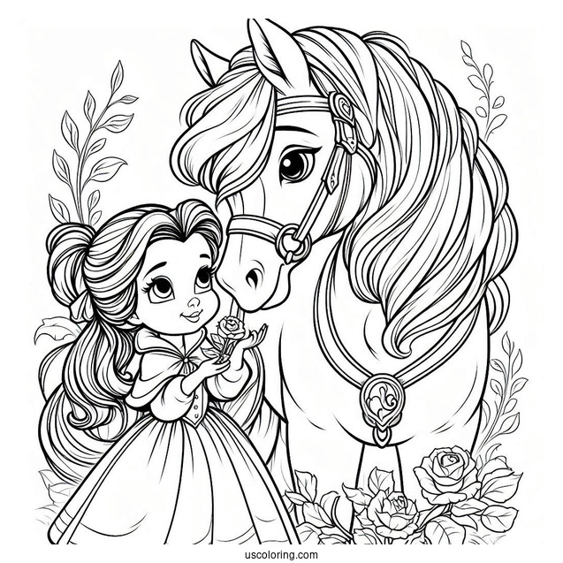 Coloring Sheet Of Belle With Her Horse Phillipe
