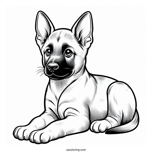 Belgian Malinois Puppy With Perked Ear Coloring Page