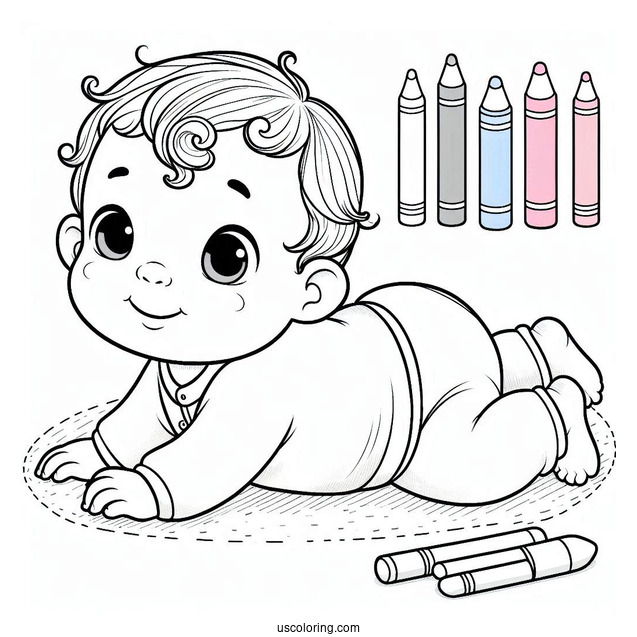 Baby Coloring Page Crawling On The Floor For Kids