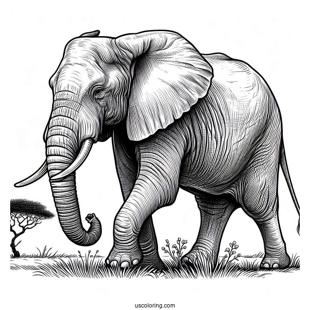 Adult Elephant Walking In African Safari