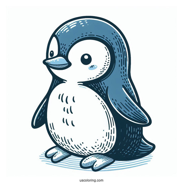 Little Blue Detailed Penguin Coloring In