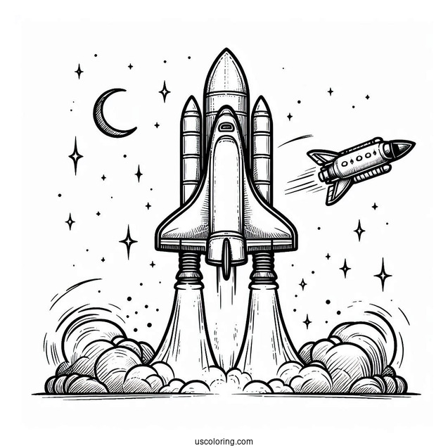 Space Shuttle Rocket Taking Off Coloring Page