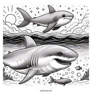 Shark Coloring Page Chasing Seal In The Ocean