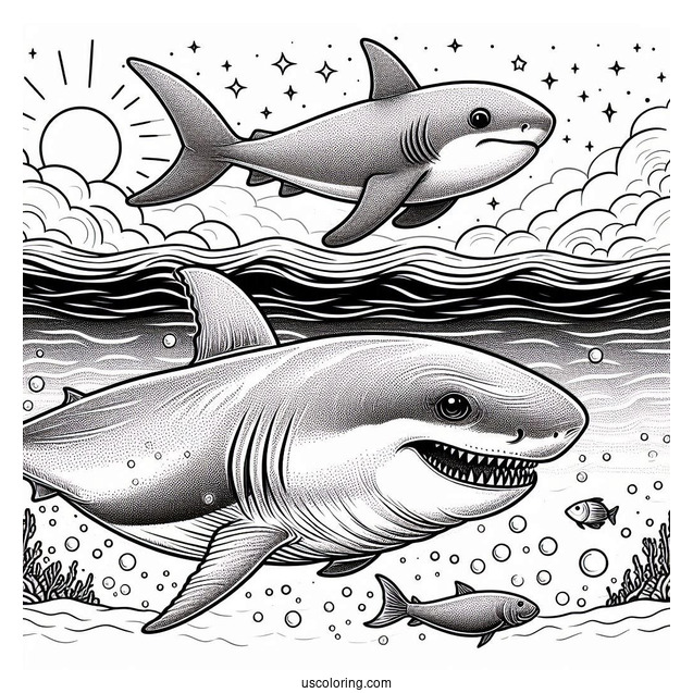 Shark Coloring Page Chasing Seal In The Ocean