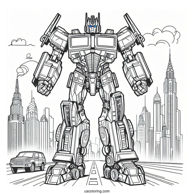 Optimus Prime Coloring Page In Autobot Form In The City