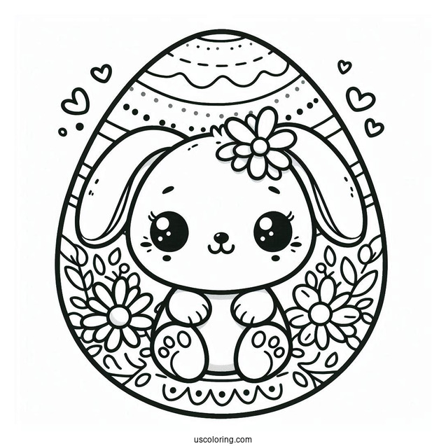 Cute Bunny And Flowers Easter Egg Coloring Page