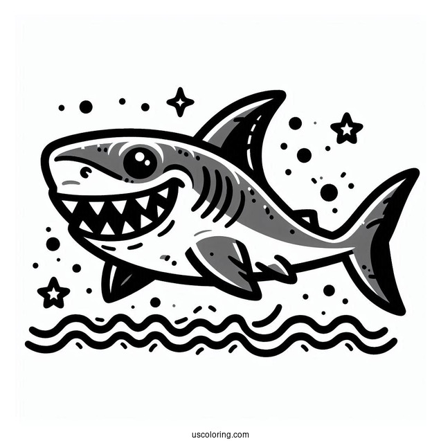 Scary Cartoon Shark Coloring Page Showing Teeth