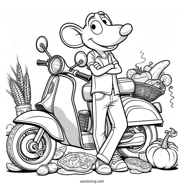 Ratatouille Coloring Page Of Easy Colette Leaning Against Her Motorcycle Outline