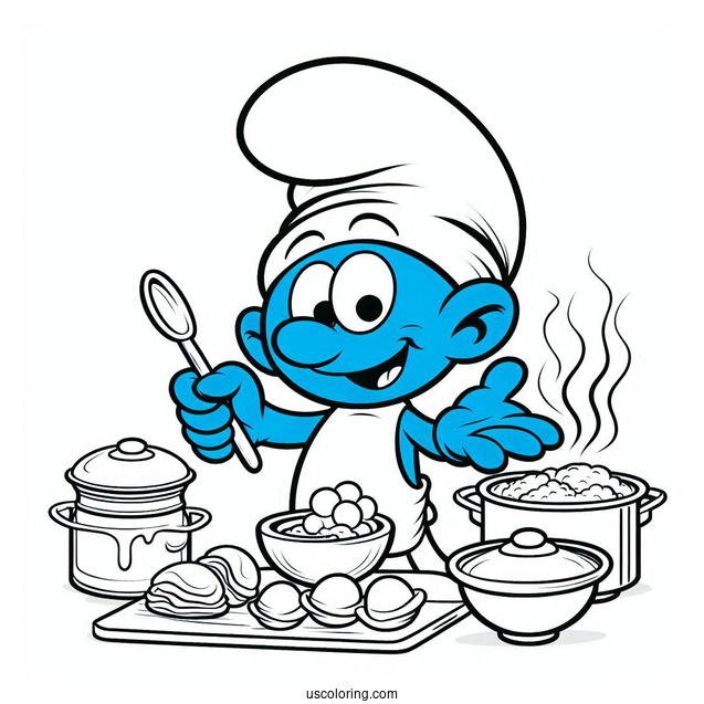 Coloring Page Of Chef Smurf Cooking