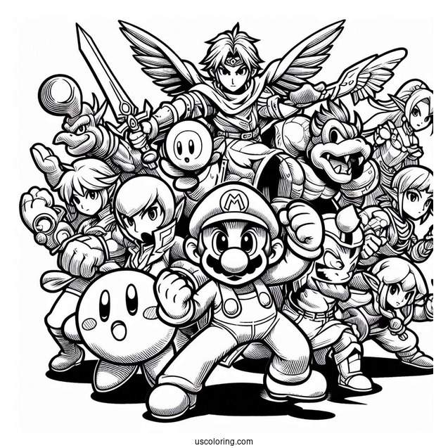 Super Smash Bros Coloring Page Of All Characters