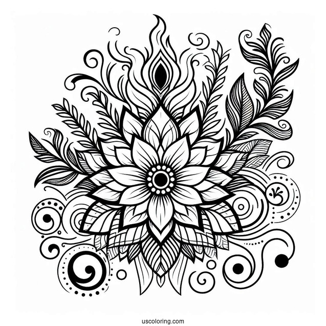 Flower And Flames Pattern Coloring Sheet