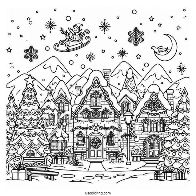 Christmas Town In The North Pole Coloring Page For Kids