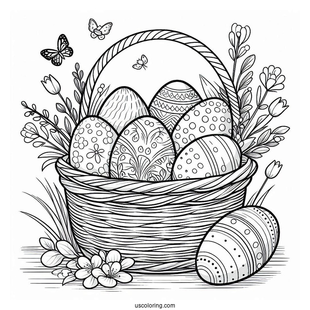 Easter Eggs In A Basket Coloring Page