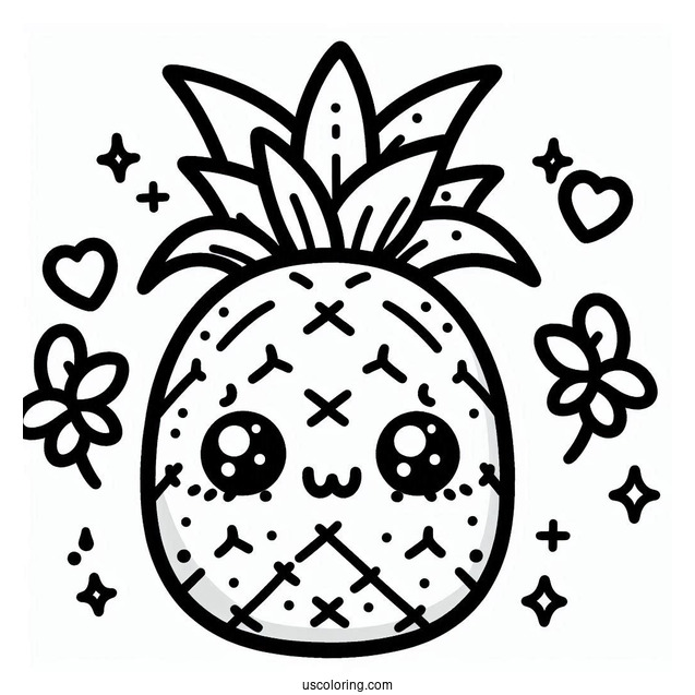 Kawaii Pineapple Coloring Page