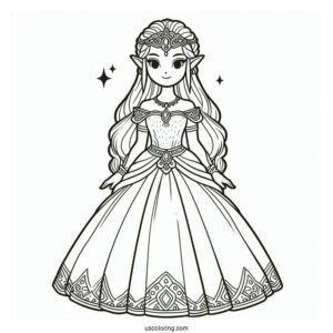 Princess Coloring Page Of Princess Zelda In Gown
