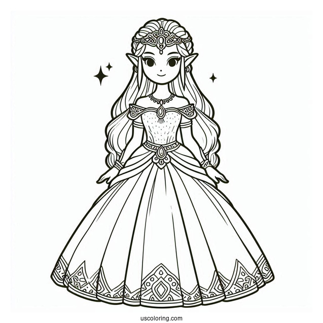 Princess Coloring Page Of Princess Zelda In Gown