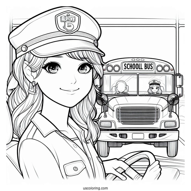 Female School Bus Driver Coloring Page