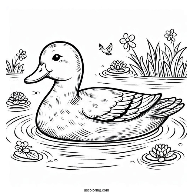 Mallard Floating In a Pond To Color