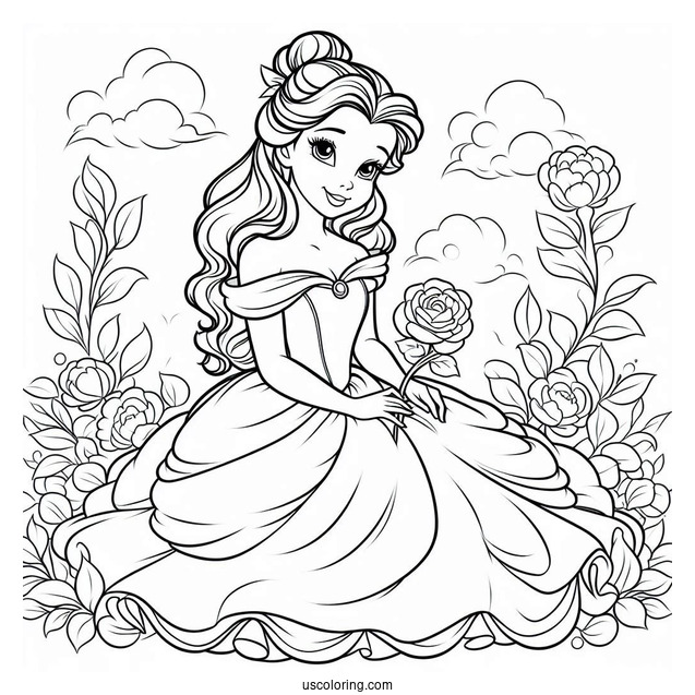 Easy Coloring Sheet Of Princess Belle