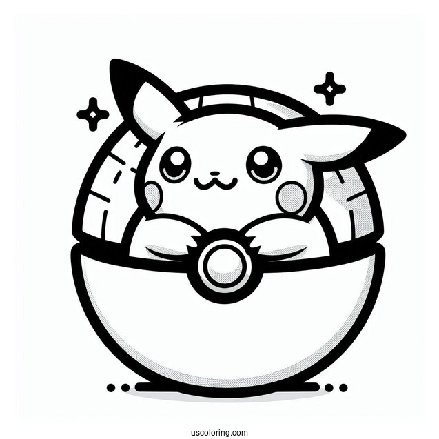 Kawaii Pikachu Inside Pokéball Coloring Page