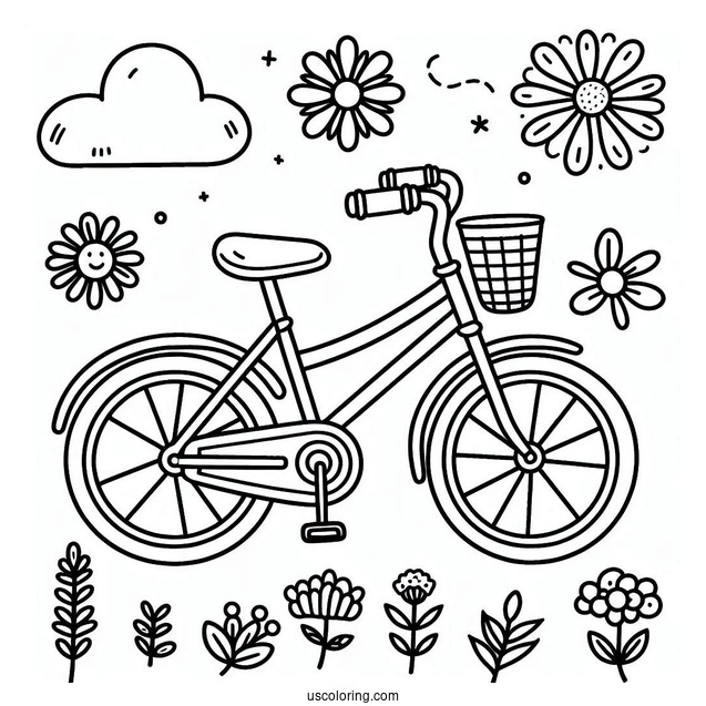 Simple Kids Bicycle Coloring Page With Training Wheels