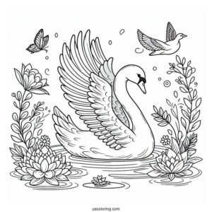 Easy Swan Coloring Page With Wings Spread Out For Kids