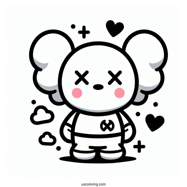 Simple KAWS Coloring Page Companion In Shirt For Preschoolers