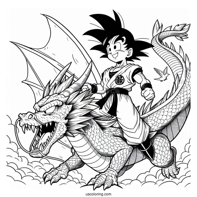 Manga Coloring Page Of Dragon Ball Z Goku Riding Dragon