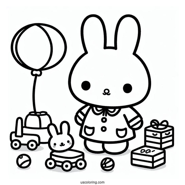 Simple Miffy Coloring Page With Toys For Preschoolers