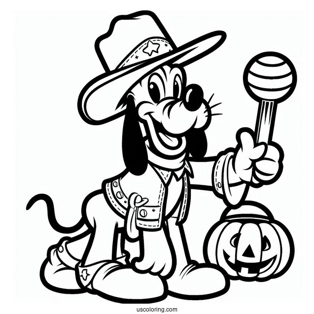 Pluto Coloring Page In Cowboy Costume Trick Or Treating For Halloween