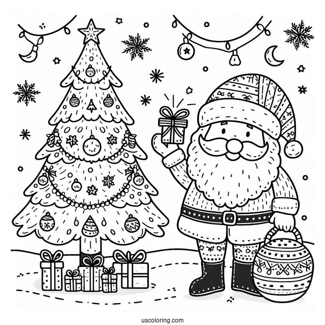 Santa Themed Christmas Tree Coloring Sheet