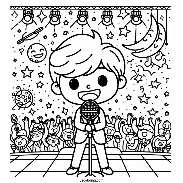 Sing Coloring Page Of Mike Holding Up Microphone On Stage