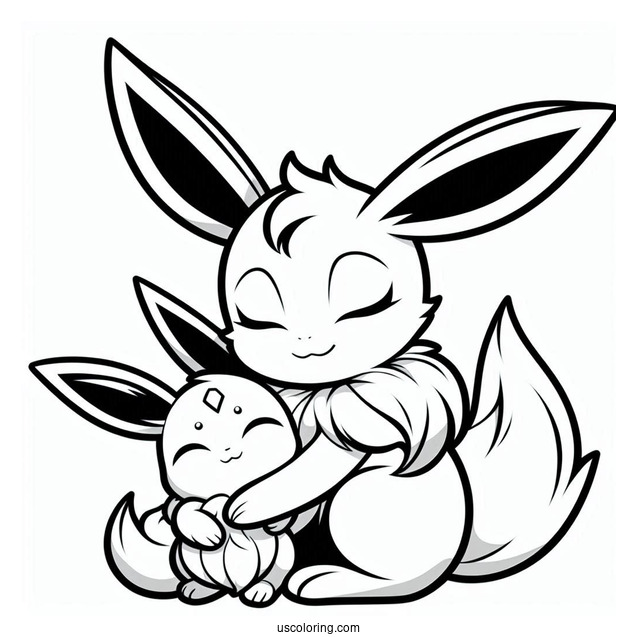 Sylveon Coloring Page Embracing Baby Eevee