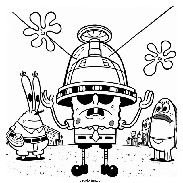 SpongeBob Coloring Page Man Ray Outside Of Chum Bucket
