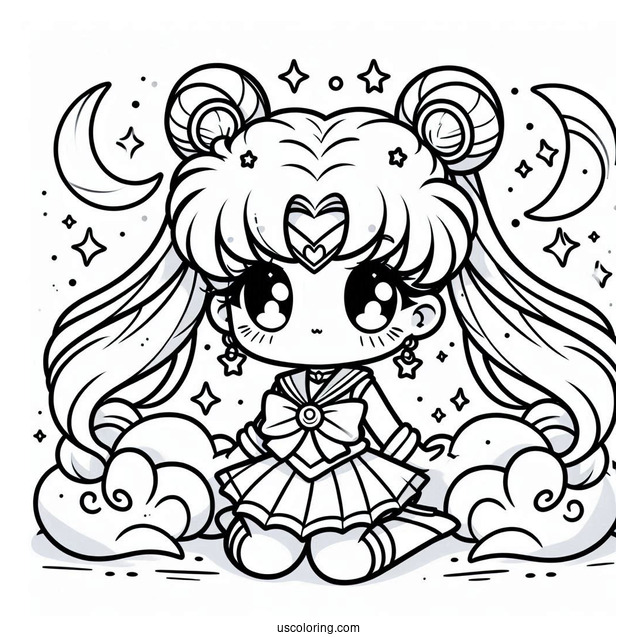 Coloring Sheet Of Chibi Sailor Moon With Stars