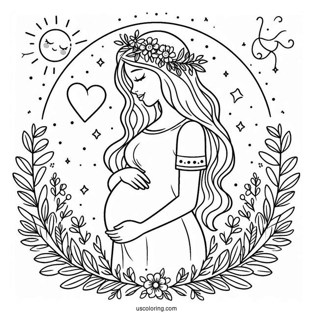Baby Coloring Page Of Pregnant Woman Holding Her Belly