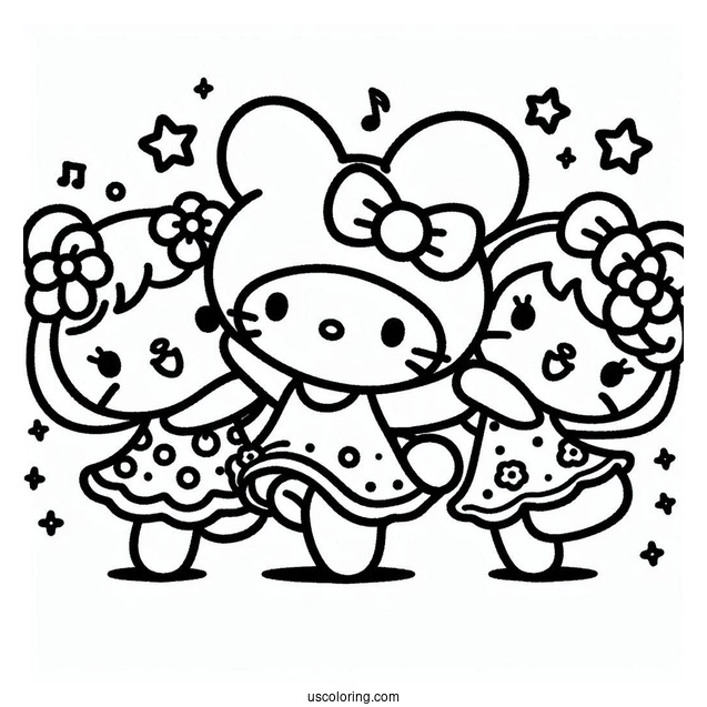 Sanrio Coloring Pages Of Friends Dancing
