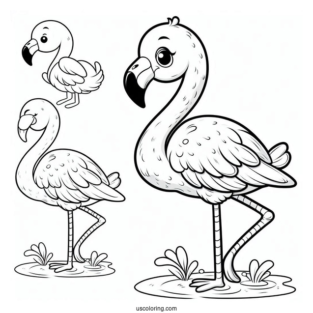 Cute Cartoon Flamingo To Color For Preschoolers