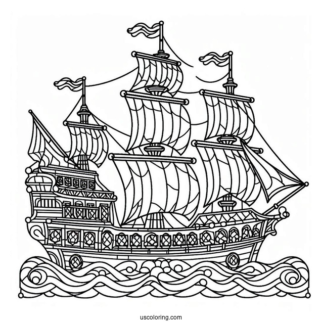 Pirate Ship Coloring Page Stained Glass