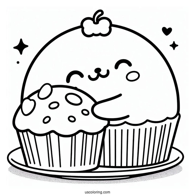 Pompompurin Hugging Muffin Coloring Page For Kids