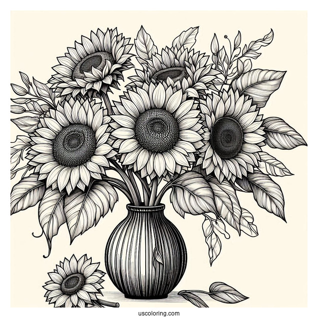 Detailed Sunflowers In Vase For Adults