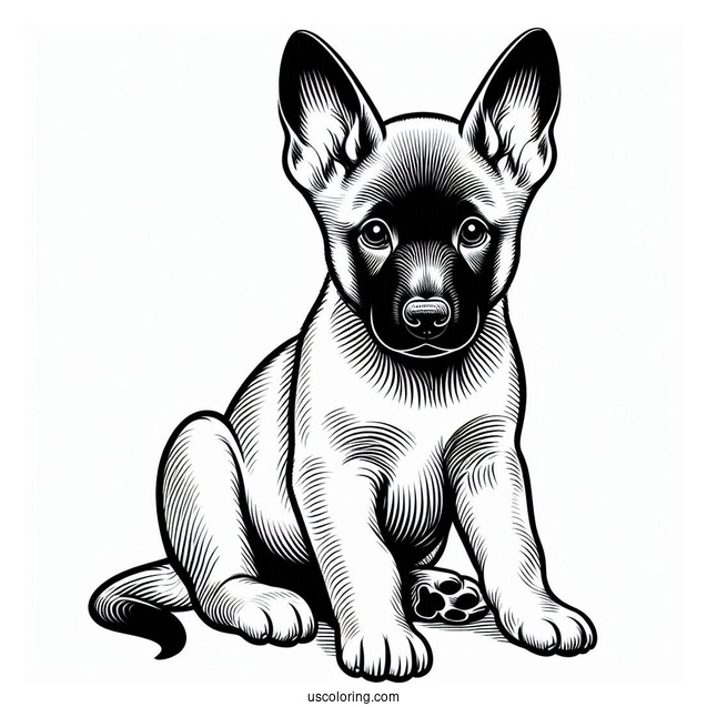 Belgian Malinois Puppy With Perked Ear Coloring Page