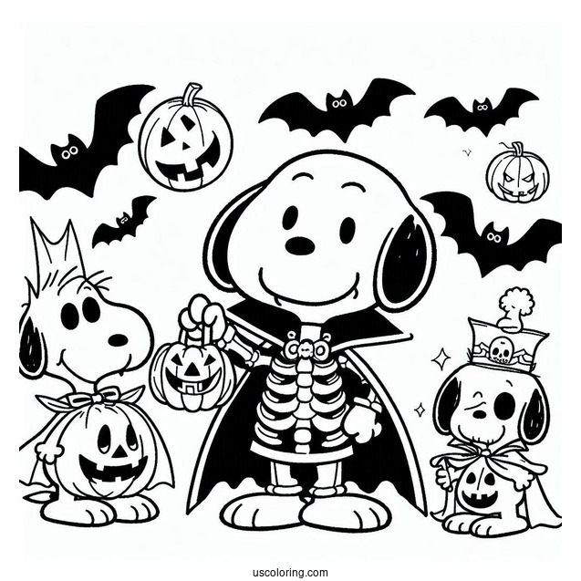 Halloween Vampire Themed Snoopy To Color